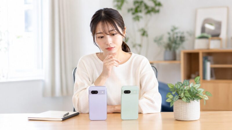 Pixel 9aとPixel 10aの基本的な違いを比較検討する日本人女性