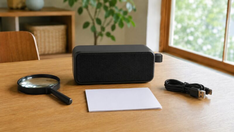 小型Bluetoothスピーカーの外観や付属品を確認する基本チェック