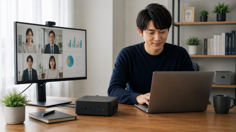 在宅ワークや軽作業に向いたバランス型ミニPCを使う日本人ユーザーのイメージ