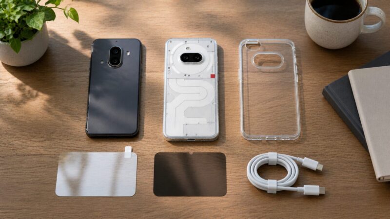 Nothing Phone 3aの購入前レビューガイドを表すスマホとアクセサリーの比較イメージ