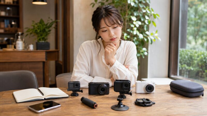 Osmo Nanoと小型カメラの選び方を比較検討する様子