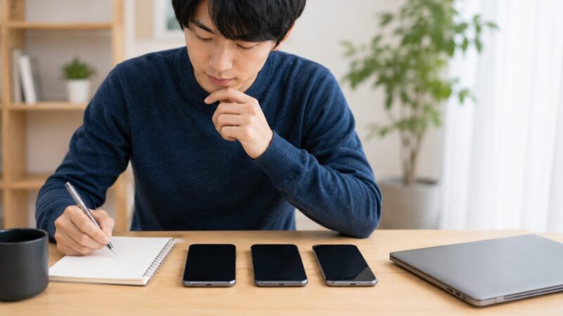 POCO F7 Proと他モデルの選び方を比較する男性