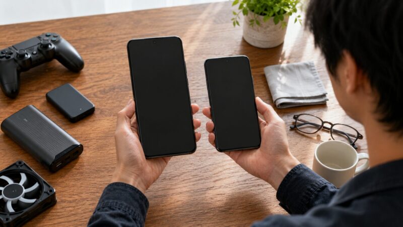 POCO X8 Pro MaxとPOCO X8 Proのサイズ感や使いやすさを比較するイメージ