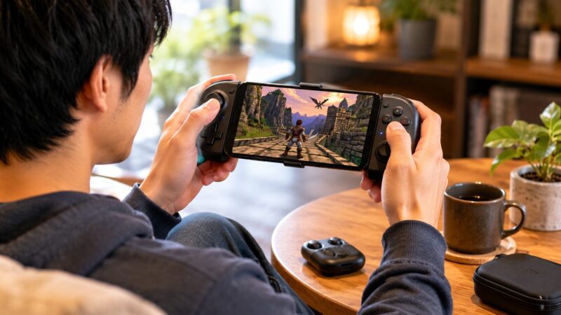 AndroidスマホでPS1ゲームをコントローラー操作する様子