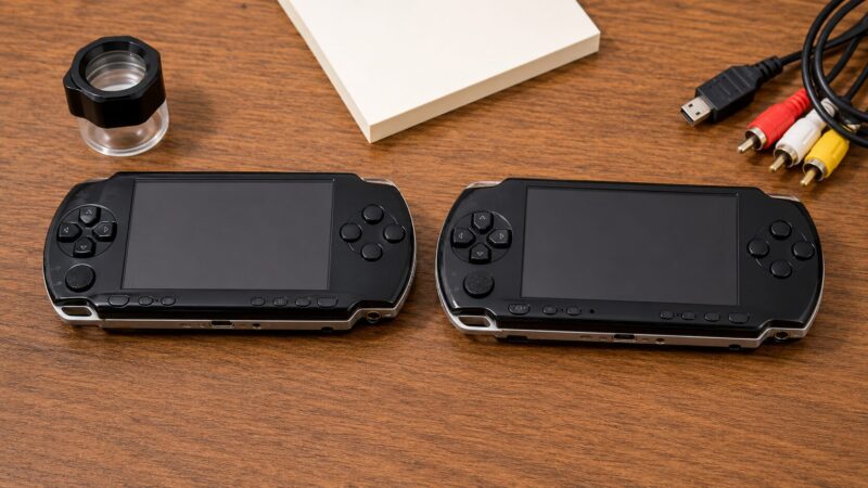 PSP-2000とPSP-3000の画面や端子など確認ポイントを並べた比較写真