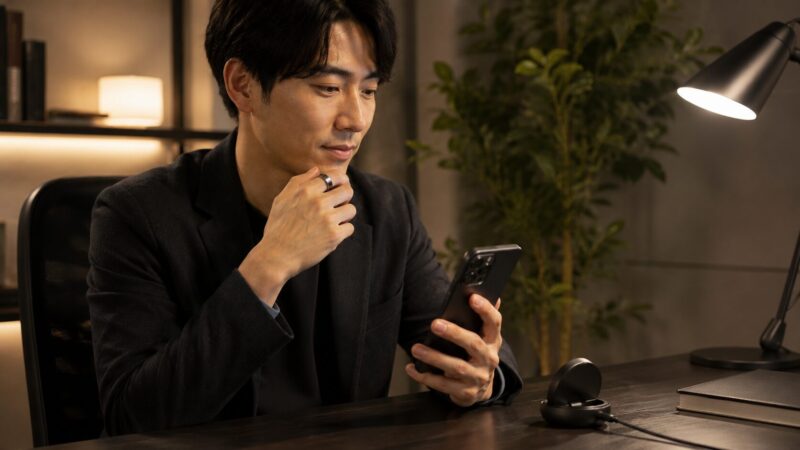 高級感のあるb.ring上位モデルを装着する日本人男性