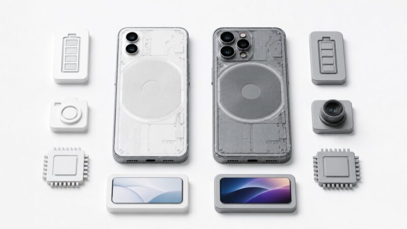 Nothing Phone 4a風モデルとPro風モデルのスペック差を表す比較イメージ