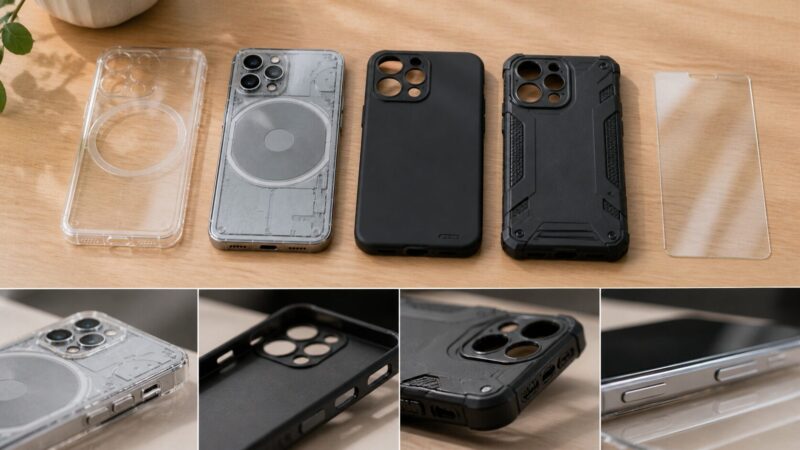 Nothing Phone 4a Pro風スマートフォン用ケースと保護フィルムを比較するイメージ