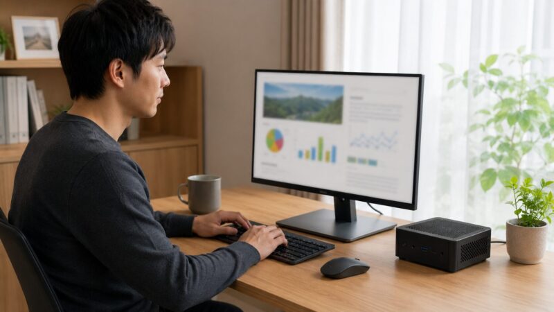 省スペースな在宅作業環境でミニPCを使う日本人ユーザー