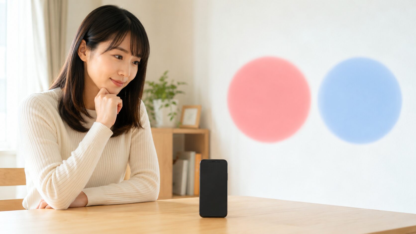 Xperia Ace IIIの購入を検討する日本人女性とスマートフォンのイメージ