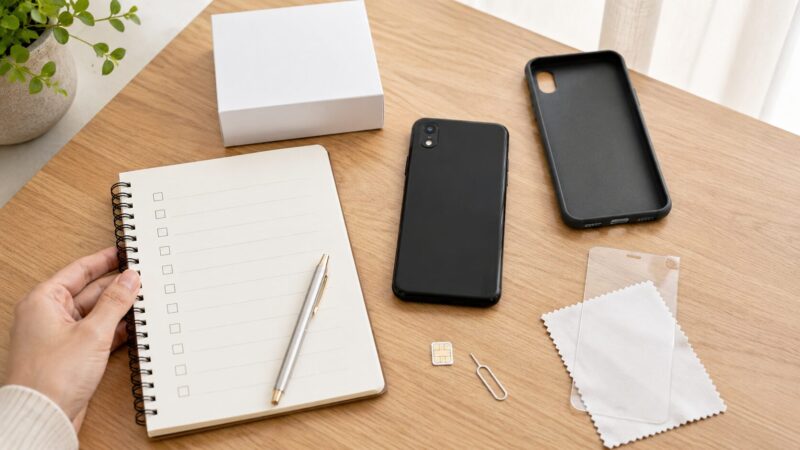 Xperia Ace IIIを安く買う前に本体やSIMや保護用品を確認するイメージ
