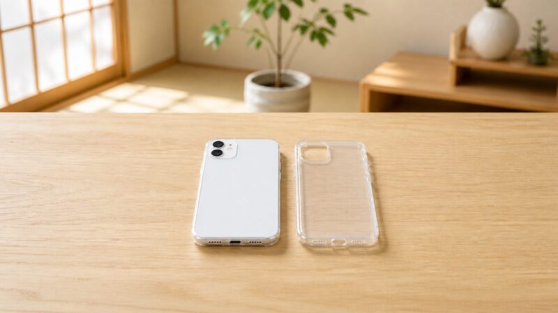 　iPhone 17eに透明ケースを装着して互換性を確認するイメージ