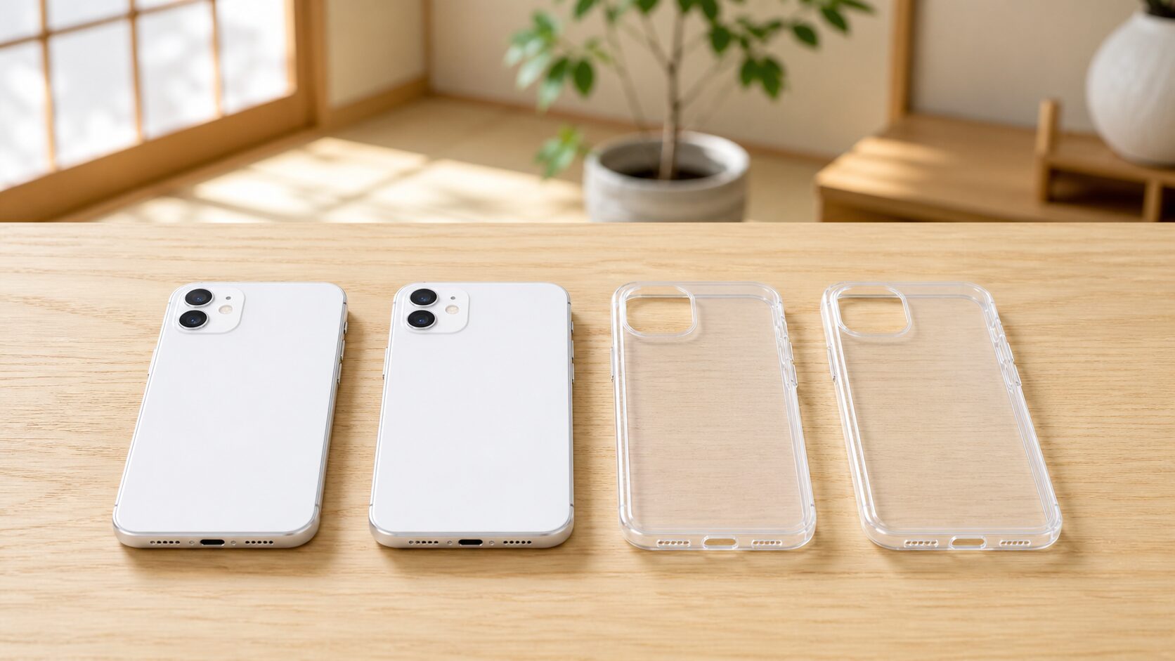 iPhone 17eと16eのケース互換性を比較するスマートフォンと透明ケース