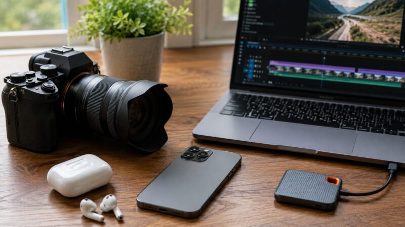 カメラや動画編集に使えるiPhone Proの強みを示す作業環境