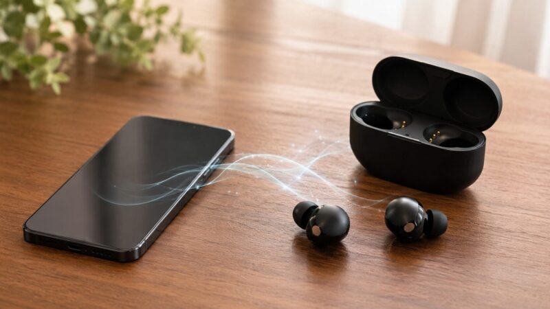 iPhoneとWF-1000XM5の接続環境による音質の違いを示すイメージ
