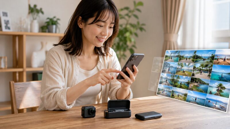 小型カメラとiPhoneを連携して動画を確認するイメージ