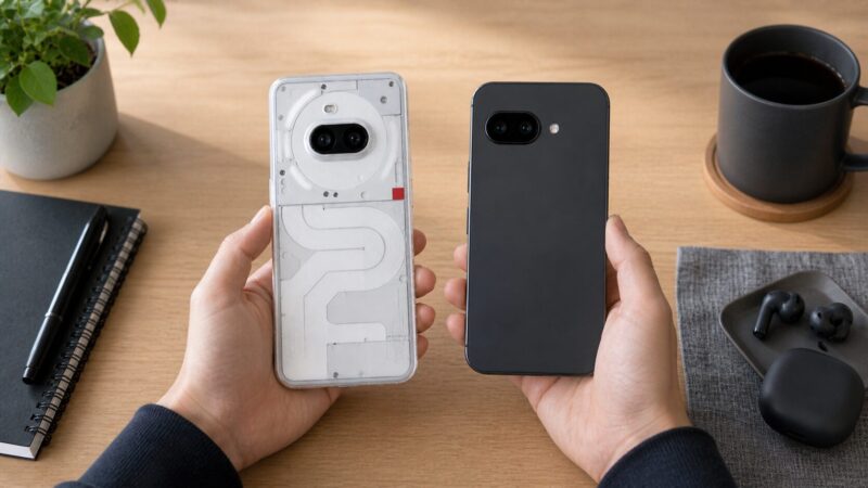 Nothing Phone 3aとPixel 9aのデザインや使い勝手の違いを比較するイメージ