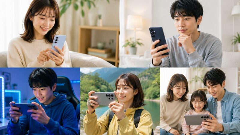 用途に合わせてGalaxy S25、S26、S26 Ultraを選ぶイメージ
