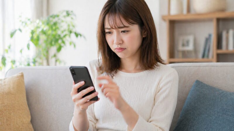 Xperia 10 VIの動作がもっさり感じる使い方を表した日本人女性のイメージ画像