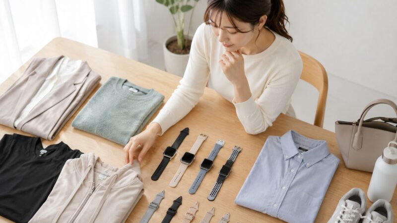 服装や用途に合わせてアップルウォッチの色とバンドを選ぶ様子