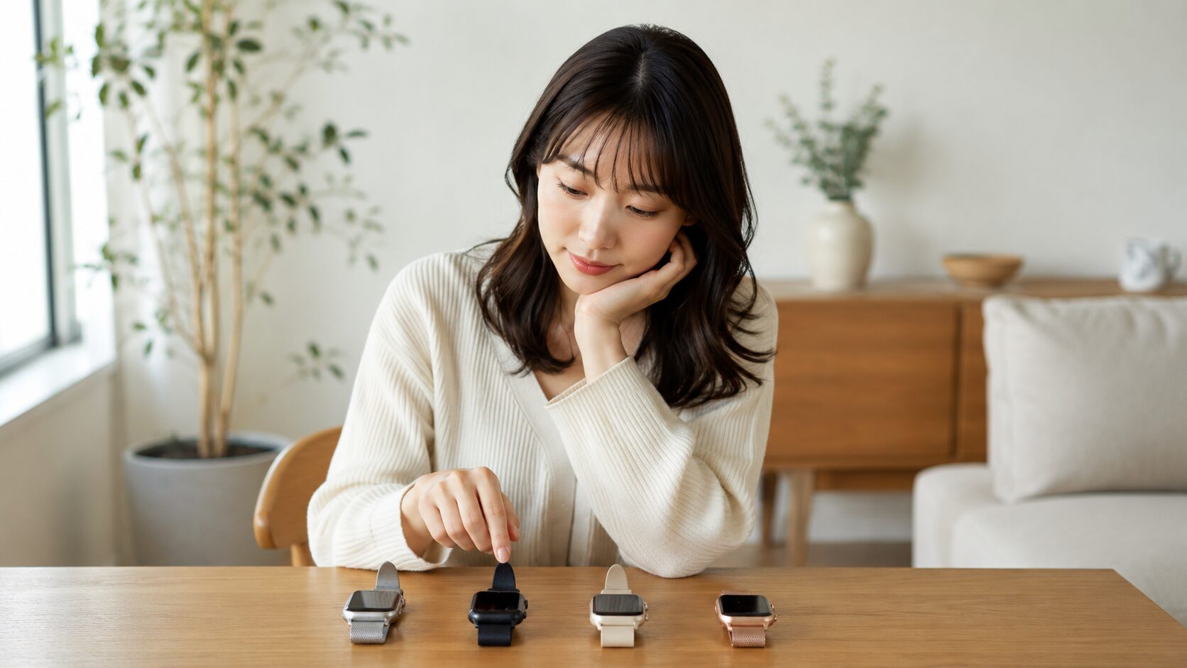 アップルウォッチの色選びで後悔しないために複数カラーを比較する日本人女性