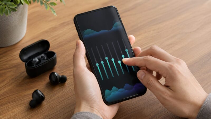 WF-1000XM5のイコライザーを調整して音質を整えるスマートフォン画面