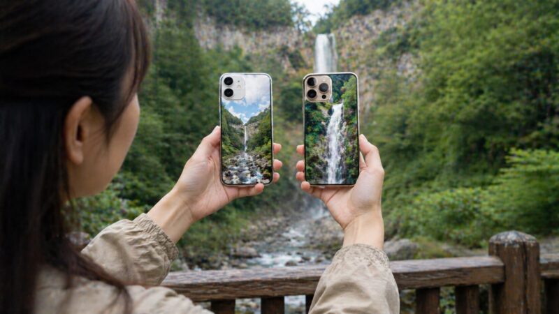 　iPhone 17とiPhone 17 Proのカメラや望遠撮影の違いを比較するイメージ画像