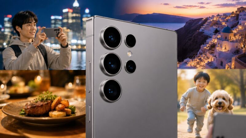 　Galaxy S26 Ultraのカメラ性能で夜景や旅行写真を撮影するイメージ