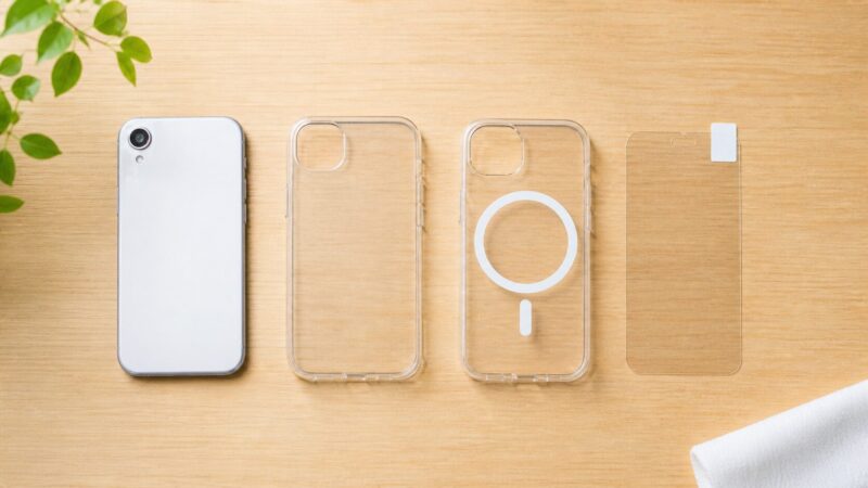 iPhone Air用ケースとガラスフィルムで本体を保護するイメージ