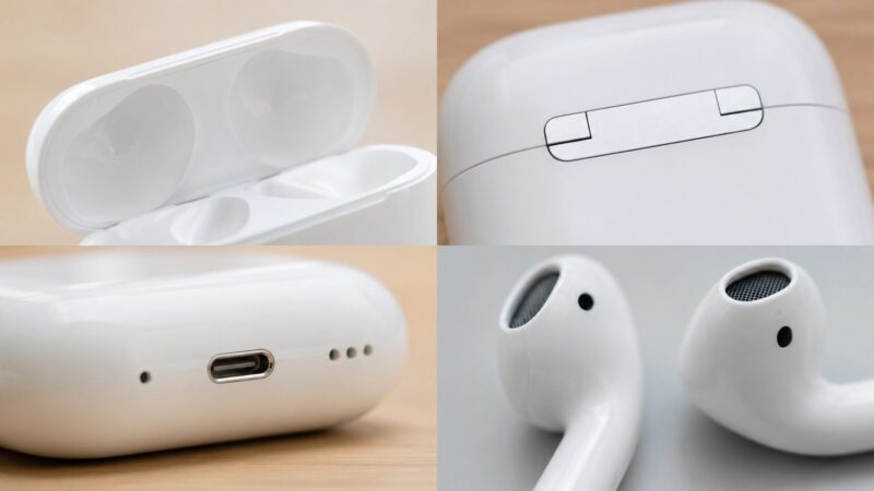 AirPodsのケースや本体の作りを細かく確認する比較イメージ