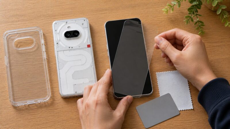 Nothing Phone 3aに透明ケースとガラスフィルムを装着する保護アクセサリー選びのイメージ