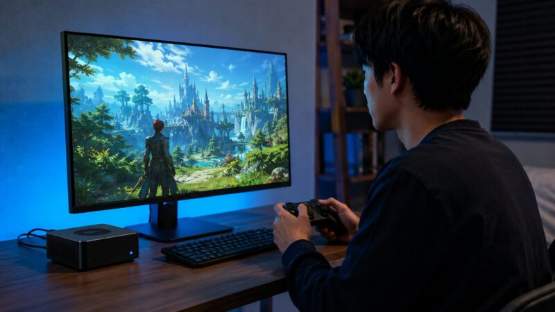 ミニPCで軽いゲームをプレイできるか確認する日本人ユーザー