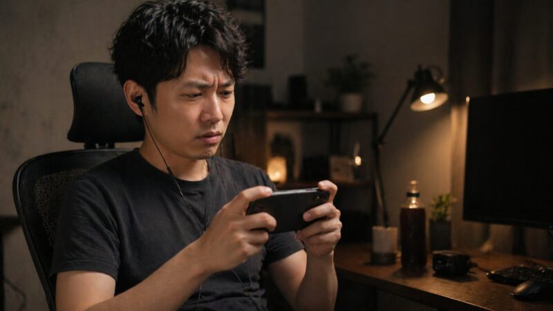 Xperia 10 VIのゲーム性能に物足りなさを感じる日本人男性のイメージ画像