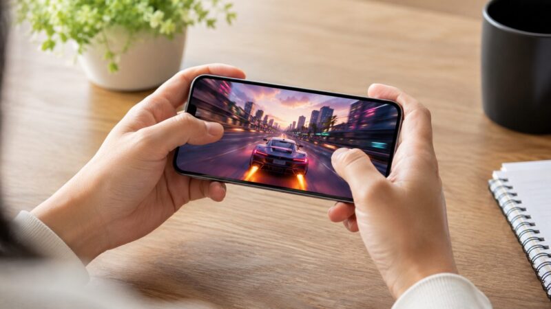 　Pixel 9aで横画面ゲームを遊ぶ手元のイメージ