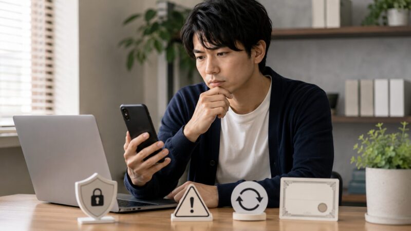 Xperia Ace IIIのサポート終了やセキュリティ更新の注意点を確認する日本人男性