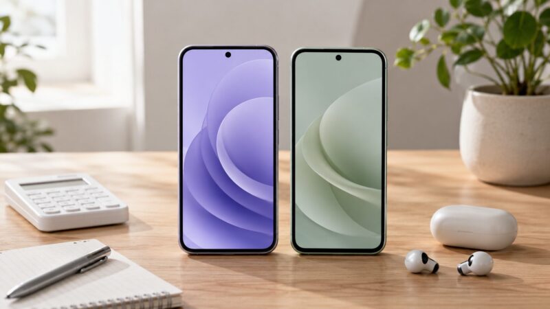 Pixel 9aとPixel 10aのスペックや性能差を比較するデスク上のスマートフォン再生成