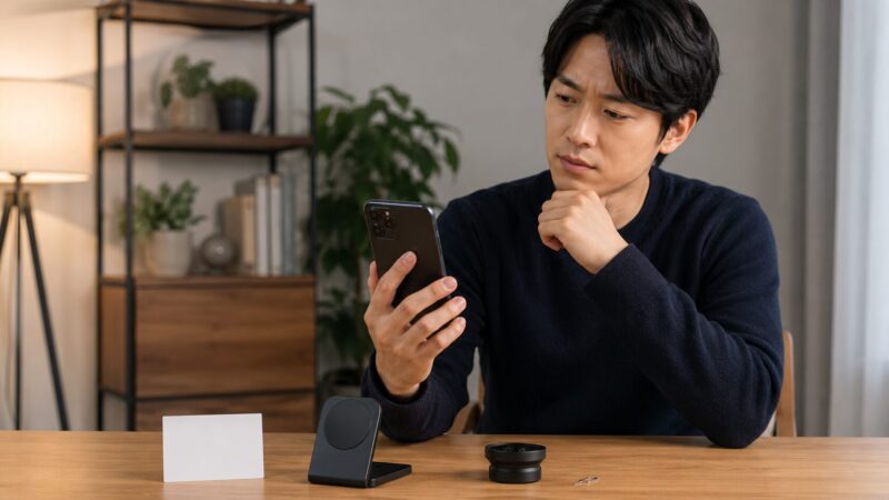 　POCO F7 Proのデメリットや注意点を確認する男性