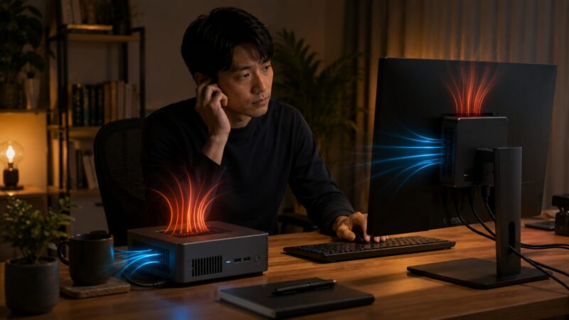ミニPC使用時のファン音と発熱に注意する静かな書斎の作業環境