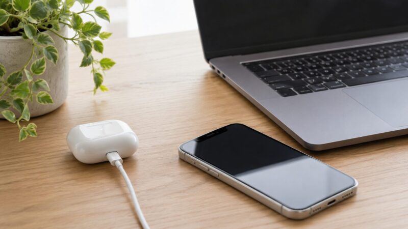 AirPodsのファームウェア確認と充電中のイヤホンケース