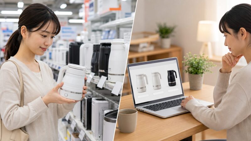 家電量販店とオンラインショップでポータブル電気ケトルを比較する購入先選び