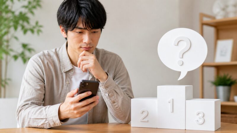 　スマホランキングを参考にしながら自分に合う機種を考える日本人男性