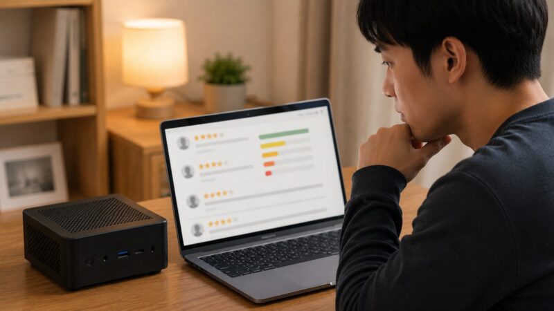 ミニPC購入前にレビューの不具合傾向を確認するイメージ