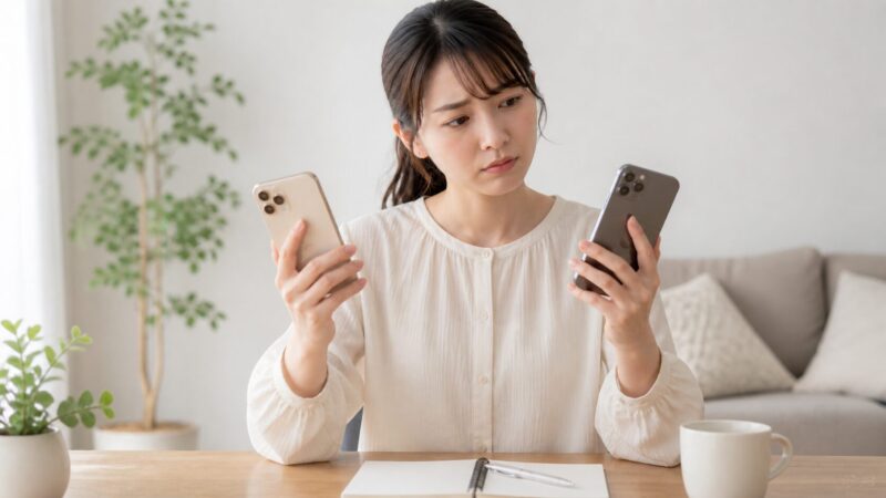 　iPhone17の不具合が多いか比較検討する日本人女性