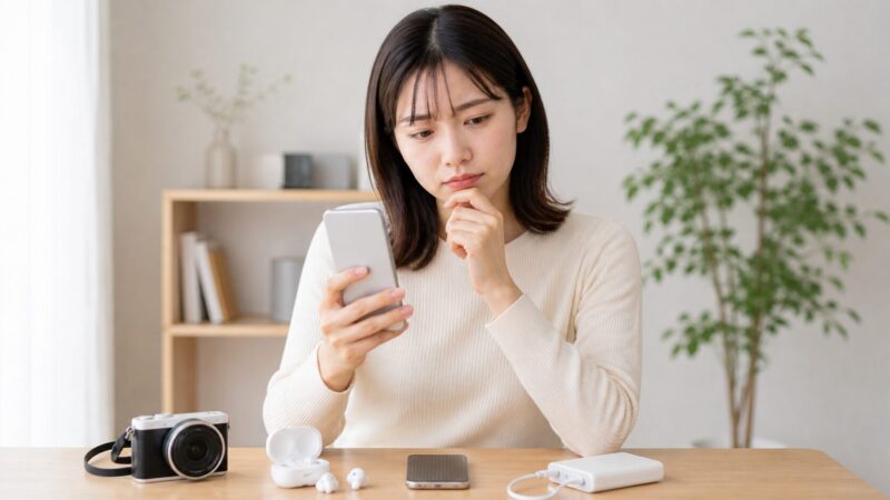 iPhone Air購入前にデメリットを比較して悩む日本人女性のイメージ