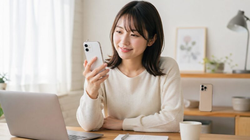 普段使いに向いたiPhone 17を選ぶ日本人女性のイメージ画像