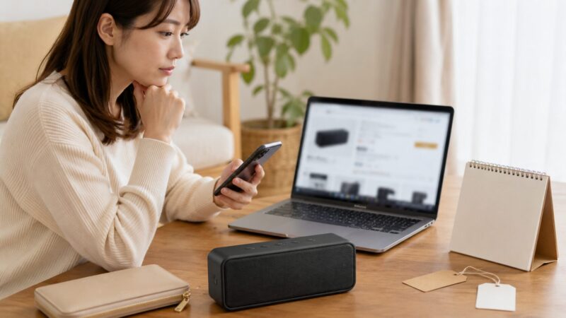 Bluetoothスピーカーの価格と買い時を比較する日本人女性