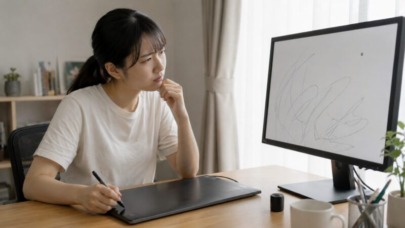 小さな板タブで線の位置がずれて困る日本人初心者イラスト制作者