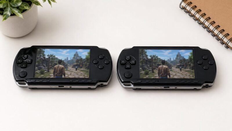 基本性能が近いPSP-2000とPSP-3000を同じ画面で比較する様子