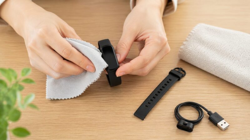 Fitbit Inspire 3のバンドや本体を手入れするイメージ