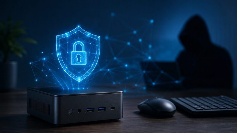 海外製ミニPCのセキュリティ確認やバックドア不安を表すイメージ